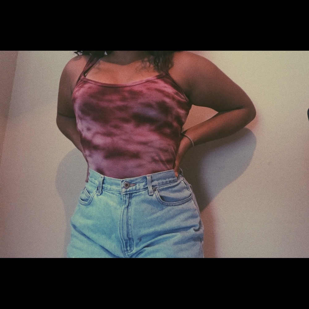 red tie-dye tank.